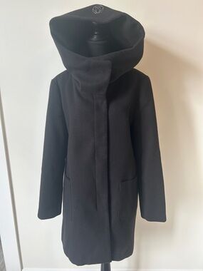 Women's Black Wool Look Trench with Oversized Hood